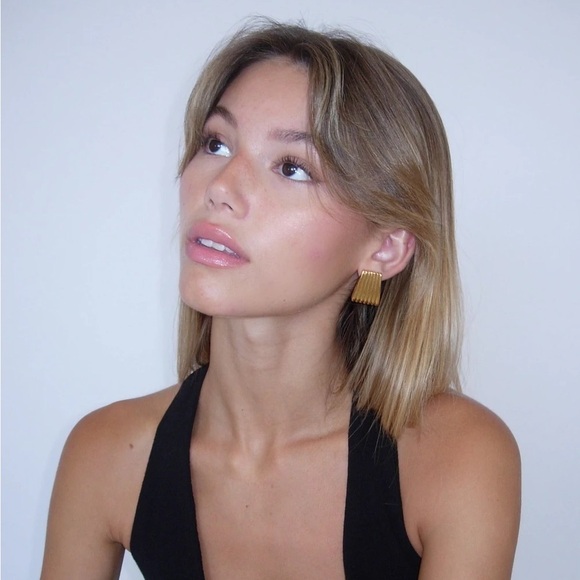 18K Gold Geometric Rectangular Earrings*Vintage Earrings*Ribbed Earrings*JD - Picture 5 of 6